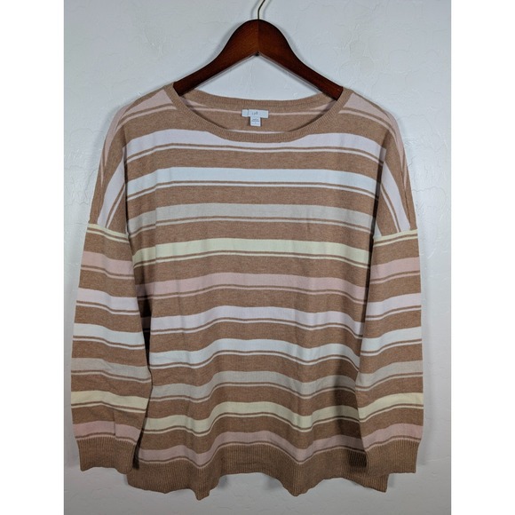 J Jill Sweater Women's Large Beige Multicolor Striped Pullover Sweater - Picture 1 of 11